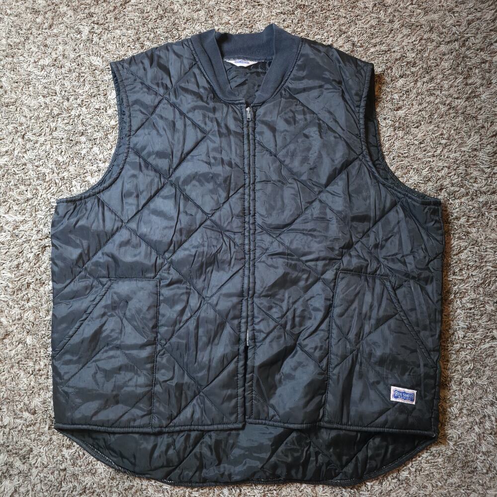 Vintage Big Smith Quilted Trucker Vest Zip-Up Made in USA Black